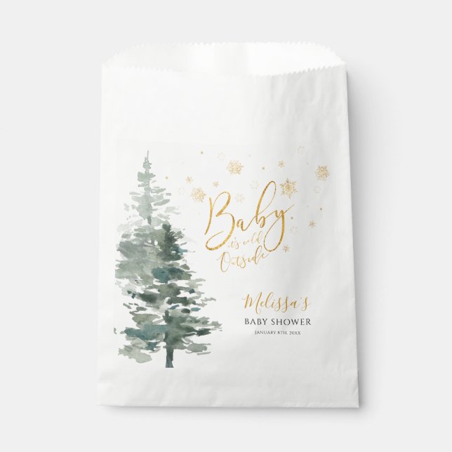 Winter Forest Gold It's Cold Outside Baby Shower Favour Bags (Front)