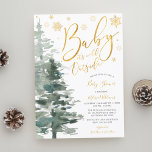Winter Forest Gold It's Cold Outside Baby Shower Invitation<br><div class="desc">A baby is on the way and it's cold outside! Throw a wonderful winter theme baby shower with this custom invitation. Design features a modern calligraphy script font,  snowflakes and watercolor forest trees. Easily personalise this invite using the online template tools. NOT GOLD FOIL</div>