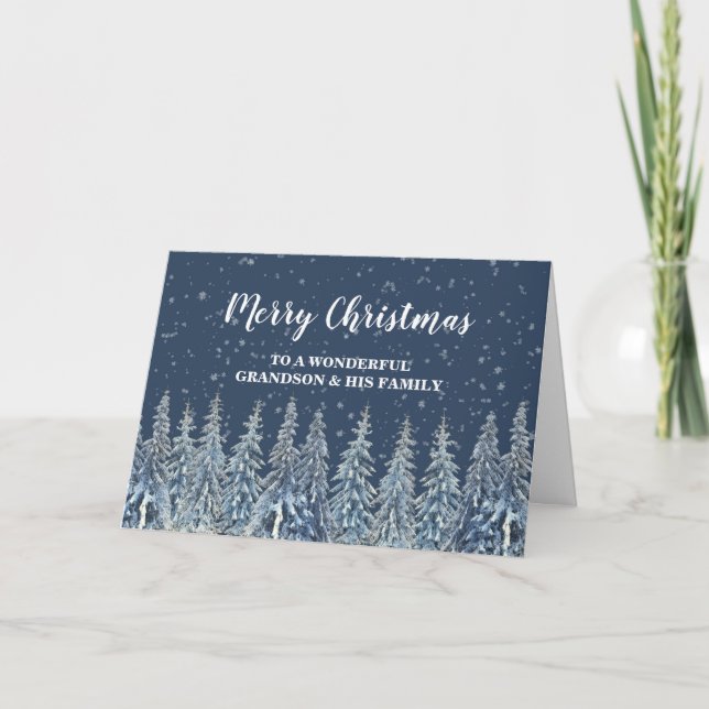 Winter Forest Grandson & Family Merry Christmas Card (Front)