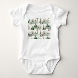 Winter Forest: Hand-Drawn Green Blur Baby Bodysuit
