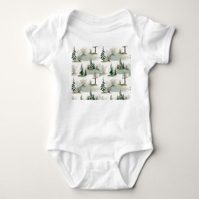 Winter Forest: Hand-Drawn Green Blur Baby Bodysuit (Front)