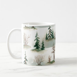 Winter Forest: Hand-Drawn Green Blur Coffee Mug