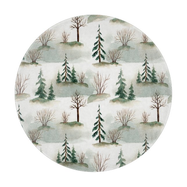 Winter Forest: Hand-Drawn Green Blur Cutting Board (Front)