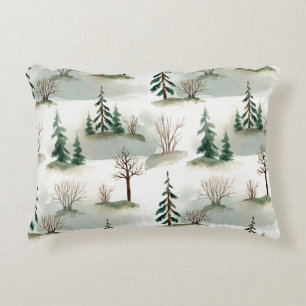 Winter Forest: Hand-Drawn Green Blur Decorative Cushion