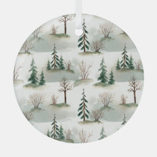 Winter Forest: Hand-Drawn Green Blur Glass Tree Decoration