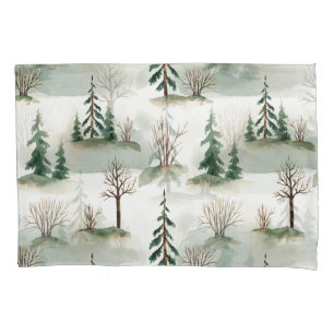 Winter Forest: Hand-Drawn Green Blur Pillowcase