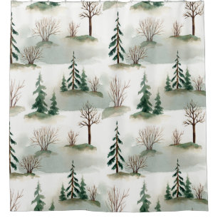 Winter Forest: Hand-Drawn Green Blur Shower Curtain