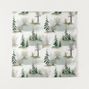 Winter Forest: Hand-Drawn Green Blur Tapestry