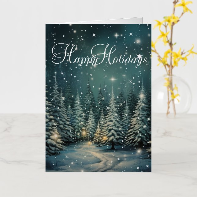 Winter Forest Holiday Card (Yellow Flower)