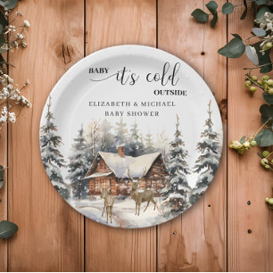 Winter Forest House Baby It's Cold Outside Paper Plate