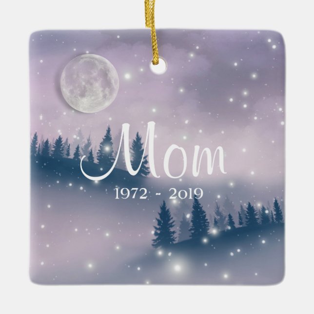 Winter Forest In Memory Mum Photo Christmas Ceramic Ornament (Front)