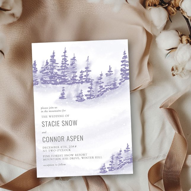Winter Forest in Snow Lavender Grey Wedding Invitation (Wedding Invitation from my Winter Forest Lavender Wedding Collection
)