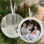 Winter Forest Lake Watercolor Personalised Photo Ceramic Tree Decoration<br><div class="desc">Photo Christmas ornament which you can personalise for Nana and Granddad or anyone else! The design has an elegant watercolor scene on one side of a winter forest lake and a duck. The other side has your photo and your names or other custom text. The photo template displays your photo...</div>