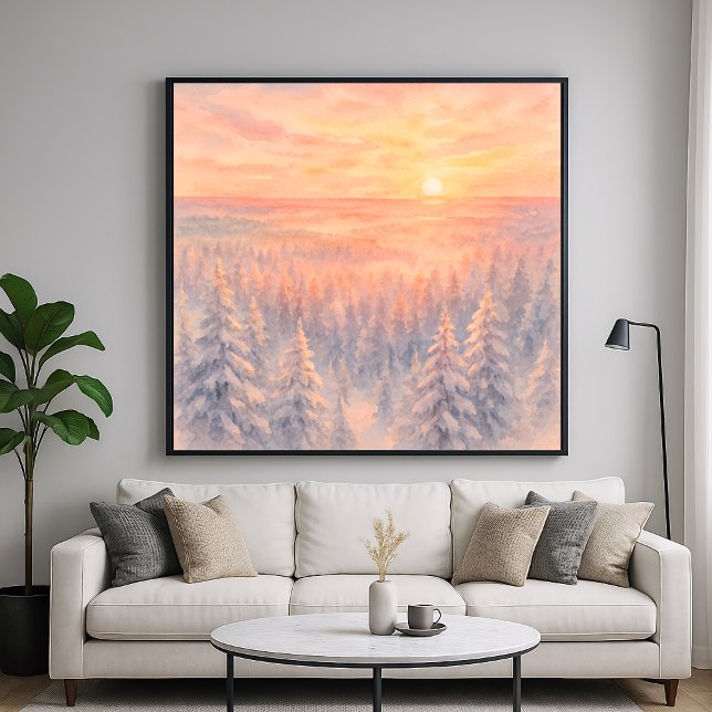 Winter Forest Landscape Sunset - Watercolor Style Poster (Creator Uploaded)