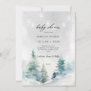 winter forest lanterns baby shower invitation