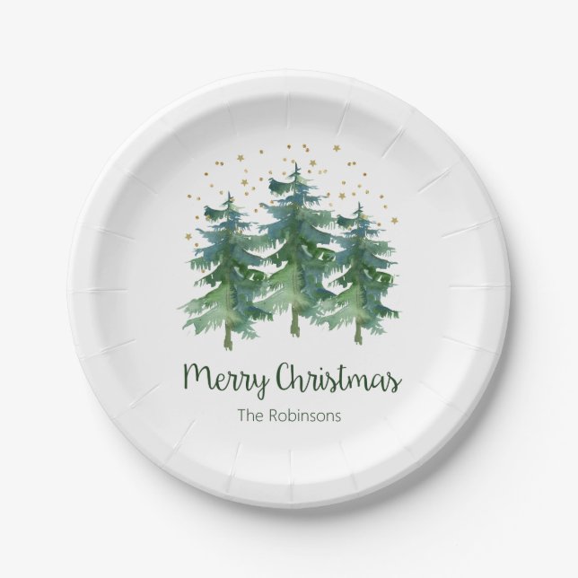 Winter Forest Merry Christmas Paper Plate (Front)