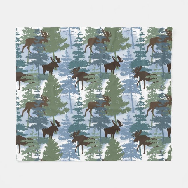 Winter Forest Moose Fleece Blanket (Front (Horizontal))