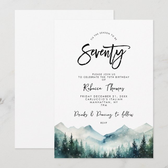 winter forest mountain 70th birthday invitation (Front/Back)