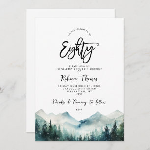 winter forest mountain 80th birthday invitation