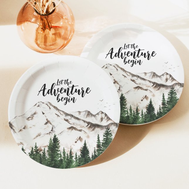 Winter Forest Mountains Adventure Baby Shower  Paper Plate (Creator Uploaded)