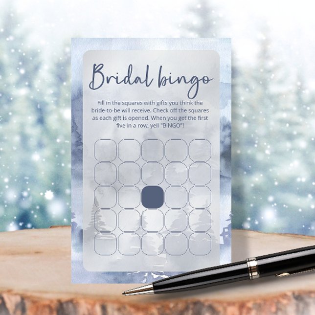Winter Forest Navy Blue Bridal Shower bingo game (Creator Uploaded)