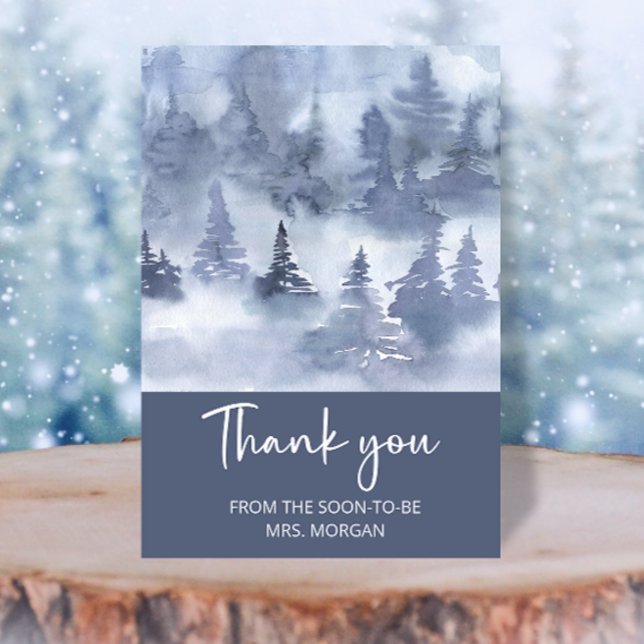 Winter Forest Navy Blue Bridal Shower thank you Card (Creator Uploaded)