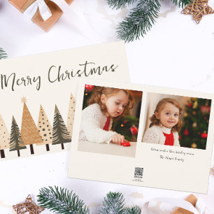 Winter Forest Neutral Two Photo Christmas Holiday Card