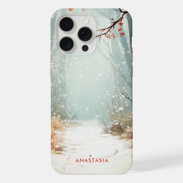 Winter Forest Painting Custom Name iPhone Case (Back)