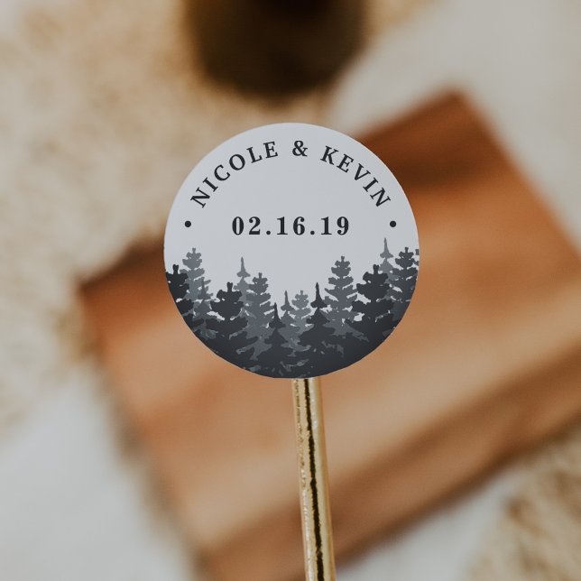 Winter Forest | Personalised Wedding Classic Round Sticker (Creator Uploaded)