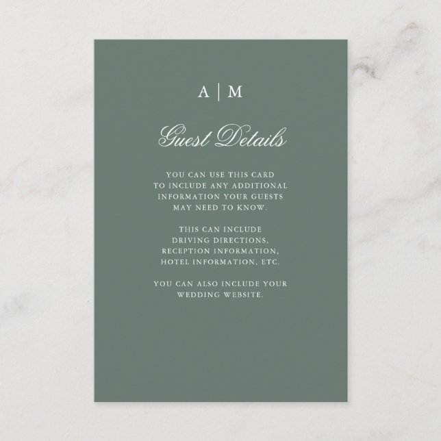 Winter Forest | Pine Green Wedding Guest Details Enclosure Card (Front)