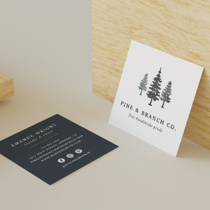 Winter Forest Pine Tree Logo Square Business Card