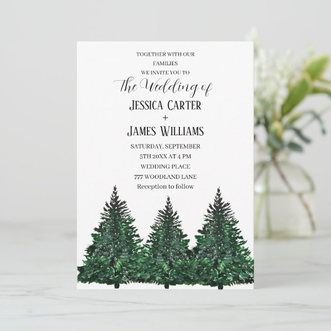 Winter Forest Pine Tree Wedding Invitation (Standing Front)