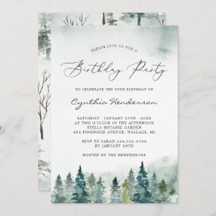 Winter Forest Pine Trees Birthday Party Invitation