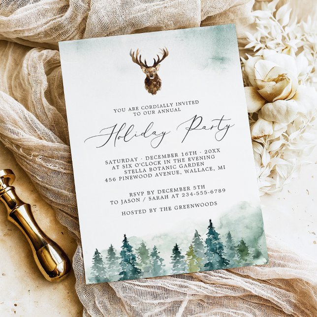 Winter Forest Pine Trees Holiday Party Invitation (Creator Uploaded)