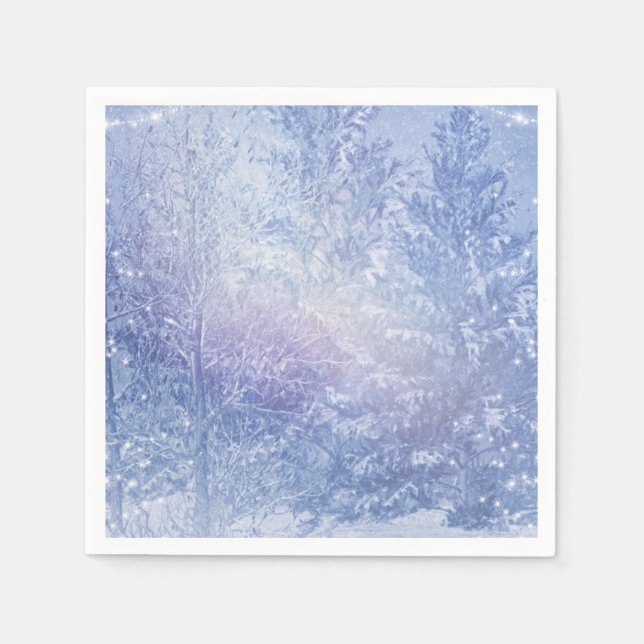 Winter Forest Pine Trees Snowflakes Elegant Party Napkin (Front)