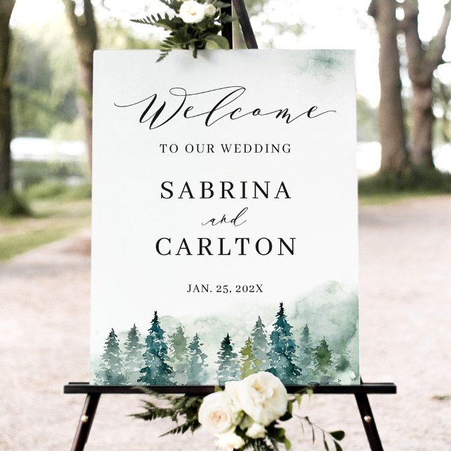 Winter Forest Pine Trees Welcome Wedding Sign (Creator Uploaded)