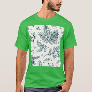 Winter Forest Pinecone Holly Berries Pattern T-Shirt