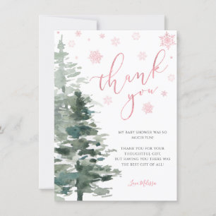 Winter Forest Pink It's Cold Outside Flat Thank You Card