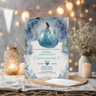 Winter Forest Princess Turquoise Dress Quinceañera Invitation