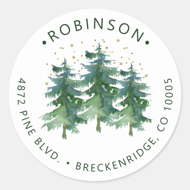 Winter Forest Return Address Classic Round Sticker (Front)