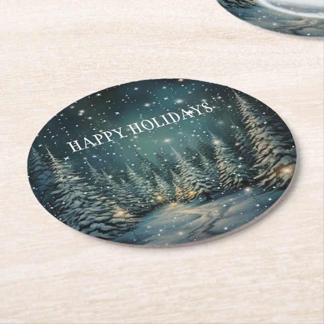 Winter Forest  Round Paper Coaster (Angled)