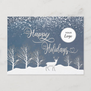 Winter forest scene Happy Holidays custom logo H Holiday Postcard