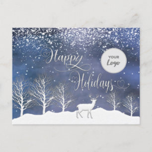 Winter forest scene Happy Holidays custom logo H Holiday Postcard