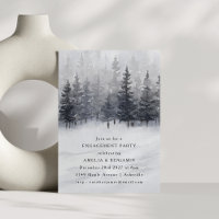 Winter Forest Scene Watercolor Engagement Party