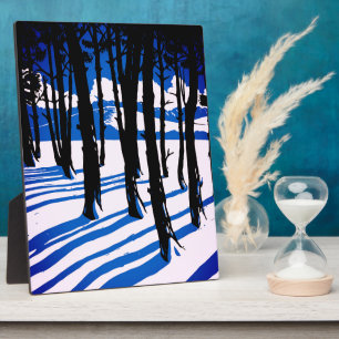 Winter Forest Shadows – Blue Minimal Nature Plaque