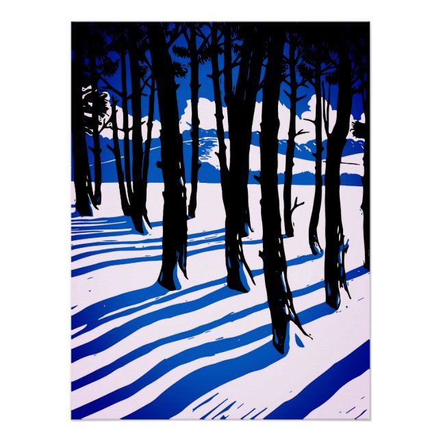 Winter Forest Shadows – Blue Minimal Nature Poster (Front)