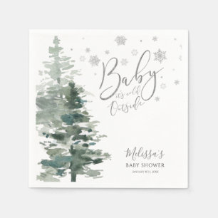 Winter Forest Silver It's Cold Outside Baby Shower Napkin