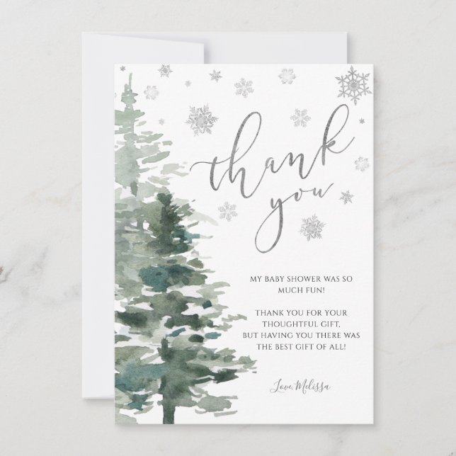 Winter Forest Silver It's Cold Outside Flat Thank You Card (Front)