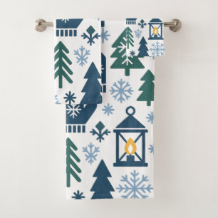 Winter Forest Snowflake Pattern Bath Towel Set