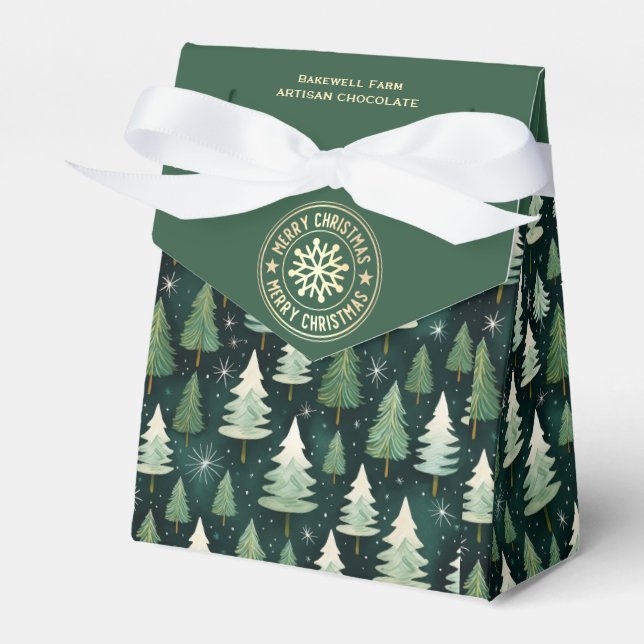 Winter Forest & Snowflake Personalised Bakery Bag Favour Box (Front Side)